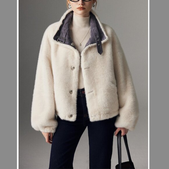 Jackets & Blazers - Two-in-One Gray Suede Reversible Short Coat